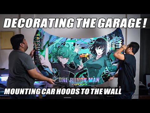 DECORATING THE GARAGE WITH OUR ITASHA’S HOODS!! | E46 & CIVIC HOOD DIY WALL MOUNT INSTALL #diy