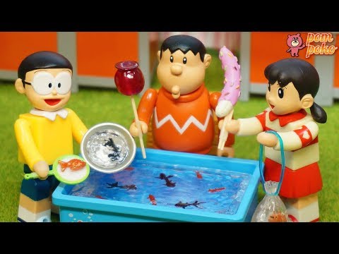 しずかちゃんのハートをすくい取れ！のび太くんとジャイアンの金魚すくい対決 / 【Doraemon】Nobita and Gian's Goldfish scooping Showdown