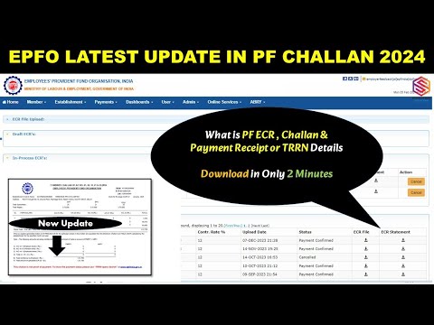 EPF Latest Update In PF Challan 2024 | How to Download PF ECR, Challan and Payment Receipt or TRRN