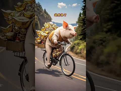 Piggy is riding a 28-year-old bicycle to bring wealth! God comes to bring good luck and fortune. S