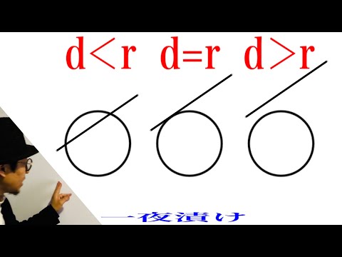 ｄとｒで「円と直線の位置関係」【一夜漬け高校数学457】異なる２点で交わる d＜r ，接する d=r，共有点をもたない d＞r　［図形と方程式（数学Ⅱ）］