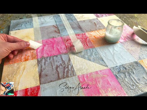 Geometric Abstract Painting Demo With Acrylic Paint and Masking Tape | Moment of Gold Reflections