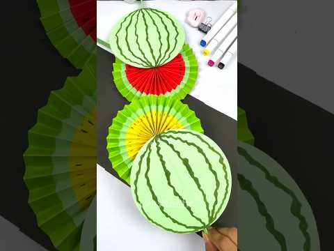 DIY Watermelon Paper Fan #shorts #diy #art #youtubeshorts