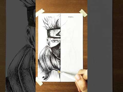 Pen Vs Pencil Drawing Kakashi 😳 #shorts #anime #drawing