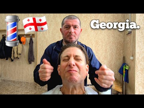 💈$1 BARBER BADASS! (ASMR relax, w/ a lot of Georgian culture) Tskaltubo Spa Town 🇬🇪