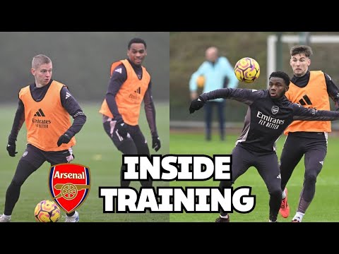 Oleksandr Zinchenko ,  Sebastian Ferdinand and Myles Lewis-Skelly in Arsenal training today