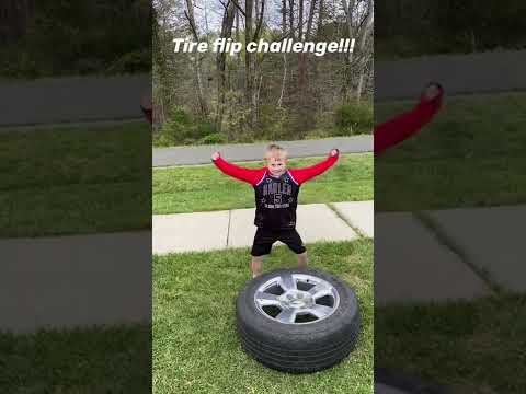 Tire flip challenge! Break out those muscles 💪