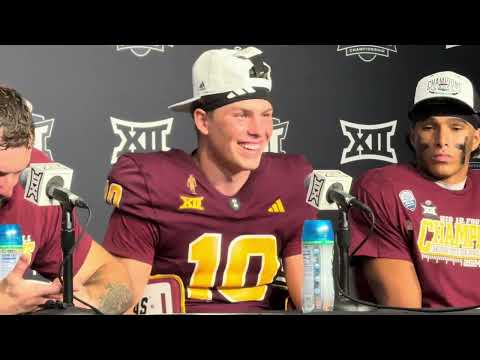 Cam Skattebo, Sam Leavitt, Xavion Alford, & Xavier Guillory after ASU's Big 12 title win