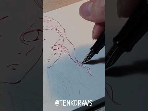 Drawing anime with fountain pen#tamayo #DemonSlayer #shorts