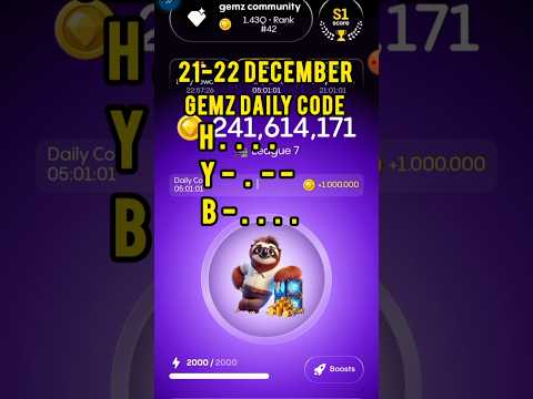 Today's Gemz daily code | gemz daily code 21-22 December  | 21-22 December gemz Combo cards