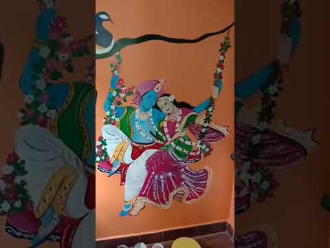 Radha Krishna painting on Wall 🤯😳 amazing wall painting of Radha Krishna #shorts #drawing #krishna