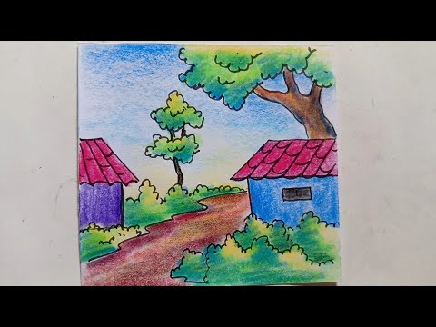 Nature scenery 😍 Drawing/ Simple Natural Scenery Drawing ❤️❤️ /How to draw scenery with colour.