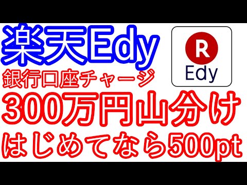 【楽天Edy】銀行口座チャージ　300万円山分け　はじめてなら必ず500pt