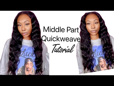 MIDDLE PART QUICK WEAVE WITH LEAVE OUT ON NATURAL HAIR FT. AFFORDABLE AMAZON BUNDLES