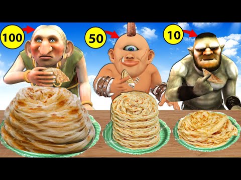 Paratha Food Challenge Eating Street Food Big, Medium and Small Plate Hindi Kahaniya Moral Stories