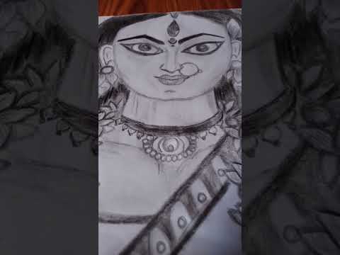 Bajilo tomar alor benu, Durga maa charcoal painting, sketch of maa durga 🙏#shorts#Manike#Yohani