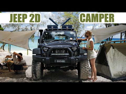 JEEP CAMPING in Moreton Island, tarp setup - Sounds of Camping Ep6