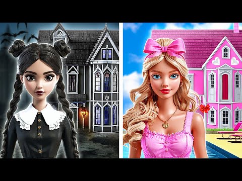 BLACK VS PINK HOUSE FOR DOLLS💗Wednesday VS Enid DIY Crafts! Challenge by Imagine PlayWorld