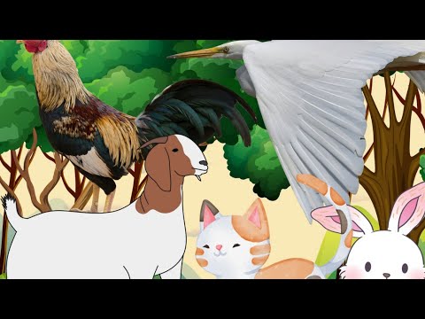 Very Cute little animals in the village - bird chicken cat rabbit goat - animal sounds