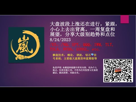 大盘波段上涨还在进行，紧跟，小心上去出背离。一周复盘和展望，分享大级别趋势和点位  /ES，/NQ，SPY，QQQ，IWM, TLT, TSLA, NVDA，GOOGL etc.