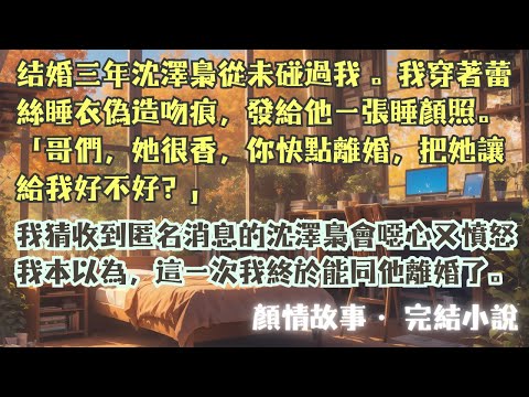 完結小说【離婚悖論】我偽造出吻痕，用他拍視角發給沈澤梟一張睡顏照，借此營造出軌噁心他。我本以為，這一次我終於能同他離婚了。#趙初槿 #沈澤梟 #一口氣看完 #完整版 #小說 #爽文 #故事 #完結