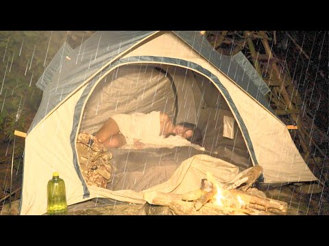 3 DAY SOLO OVERNIGHT CAMPING IN THE RAIN FOREST - RELAXING IN THE TENT WITH THE SATISFYING SOUND