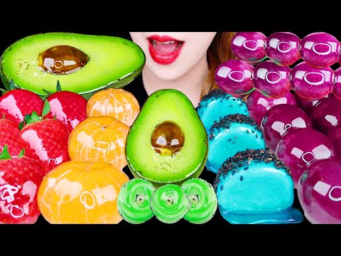 ASMR RAINBOW TANGHULU *JELLY, AVOCADO, SESAME MARSHMALLOW, STRAWBERRY TANGHULU EATING SOUNDS MUKBANG