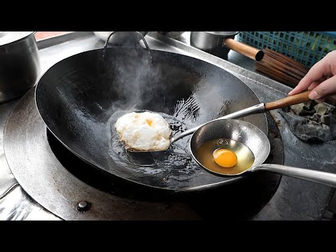 Grandpa's Fried Egg Pork Rice and Noodles Making - Thailand Street Food