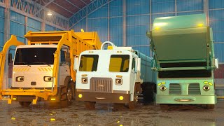 Learn About Waste Recycling and Disposal with George, Toby & Teal the Garbage Trucks | A DAY AT WORK