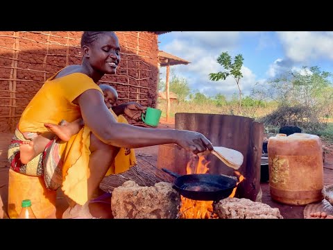 Young African Village Mother Cooks Delicious Traditional Food For Dinner in Most Beautiful Village