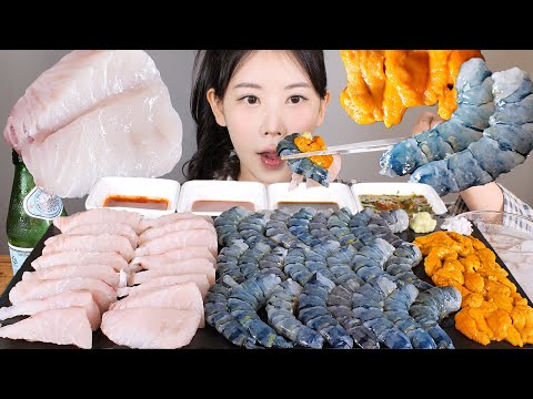 다쳐도 먹는다🤤✊ 활 블랙타이거 새우회, 삼치회, 성게알 삼합 먹방 [eating show] mukbang korean food