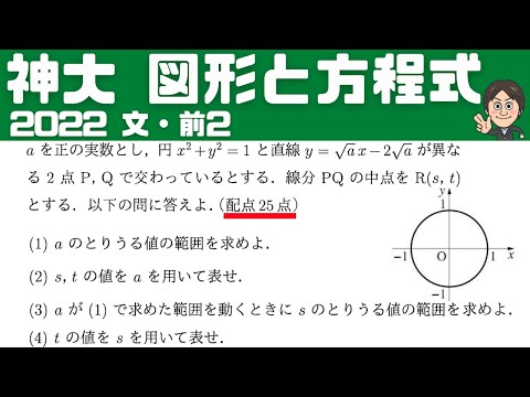 【神大2022】円と直線の２交点の中点の軌跡！神戸大学 文系・前期2（配点25点）