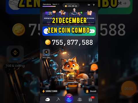 Zen coin daily combo cards 21 December | 21 December Zen coin Combo cards | Zen coin today's combo