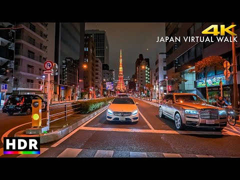 Japan - Tokyo Tamachi, Akabanebashi walk to Tokyo Tower • 4K HDR