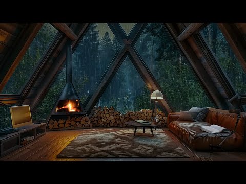 Sleep Immediately In Attic Room Ambience - Rain And Thunder, Fireplace Sounds For Relaxing, Resting