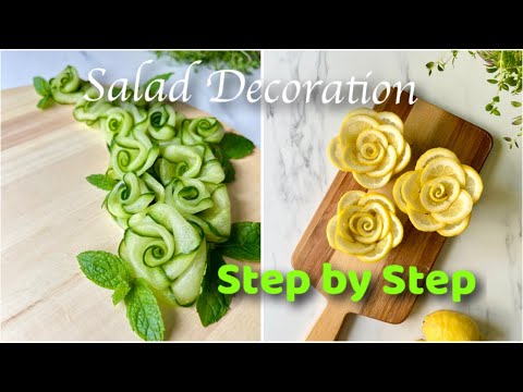 Cucumber Roses and Lemon Rose Tutorials🌹Garnish food ideas ✨ Ideas for salad decorating ✨