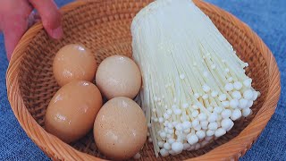 Scrambled eggs with enoki mushroom, simple and delicious