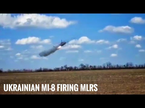 Ukrainian Mil Mi -8 attack helicopter fired MLRS at low altitude using indirect targeting.