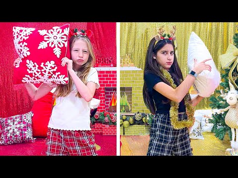 Nastya and a new Christmas Red VS Gold Challenge