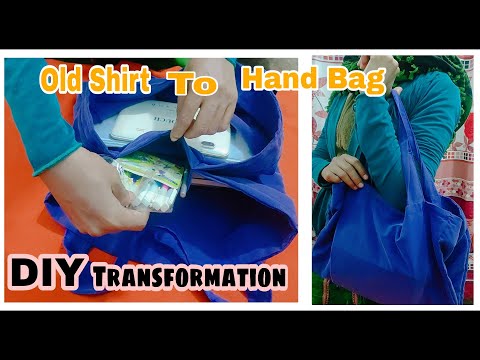 DIY Convert/Recycle Shirt into Bag || How to Make Shopping Bag From Shirt - Hand Bag Easy and Quick🙂