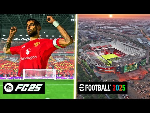 EA FC 25 vs eFootball 2025 - Stadiums Comparison ft. Old Trafford, Emirates, La Bombonera