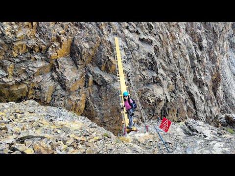 Dangerous Bridge Crossing Piz Trovat Via Ferrata Switzerland