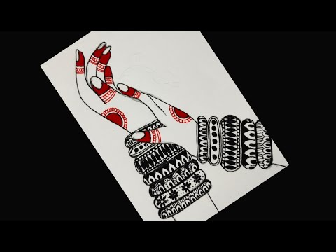 girl's hand mandal art, mandal art step by step tutorial for beginners, drawing mandala art