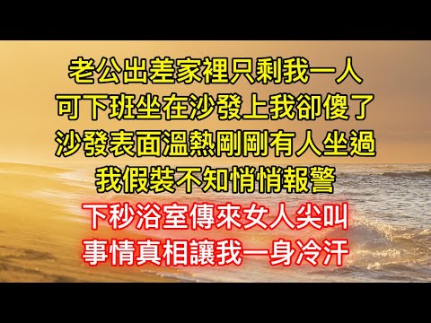 老公出差家裡只剩我一人，可下班坐在沙發上我卻傻了，沙發表面溫熱剛剛有人坐過，我假裝不知悄悄報警，下秒浴室傳來女人尖叫，事情真相讓我一身冷汗