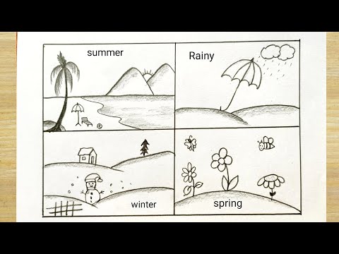 Different season type sketch easy| Season sketch drawing for project| Weather season sketch drawing