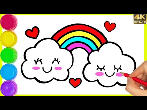 How to draw cute rainbow 🌈 coloud Drawing || Easy step by step rainbow drawing || #rainbowdrawing