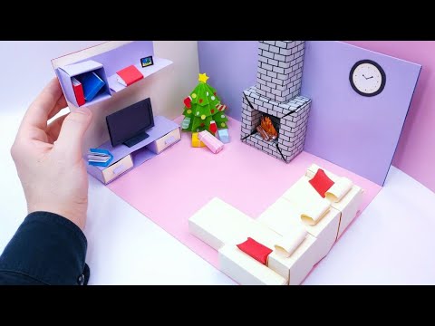 Paper Dollhouse Christmas Living Room | Easy Making Miniature Living Room | DIY #Christmas