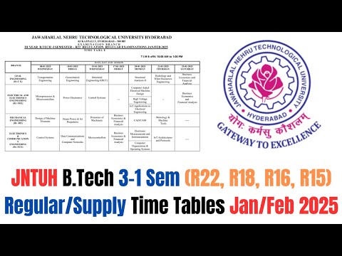 JNTUH B.Tech 3-1 Sem (R22, R18, R16, R15) Regular/Supply Time Tables Jan/Feb 2025 Released