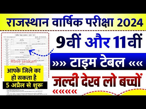 RBSE 9th & 11th Class Exam  Time Table 2024 | कक्षा- 9 और 11 वार्षिक परीक्षा 2024 टाइम टेबल आ गया