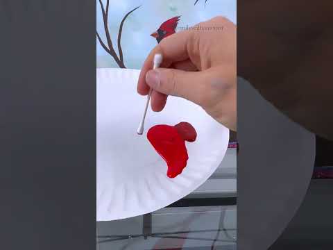 Winter cardinal painting idea 🎨❤️ #beginner #tutorial #easypainting #acrylicpainting